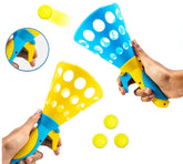 Click and Catch Twin Ball Launcher Game with Balls Indoor Outdoor Toy Set, Pop & Catch Ball - Colour May Vary